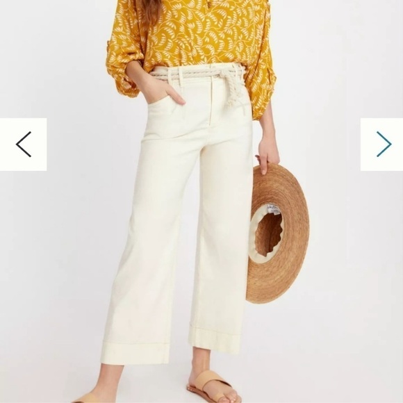 Anthropologie Emma Cropped Wide Leg Linen Blend Pants Size 32 C - Picture 1 of 9